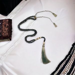 Zacasha Crystal and Fresh Water Pearls Long Necklace Grey Tassel
